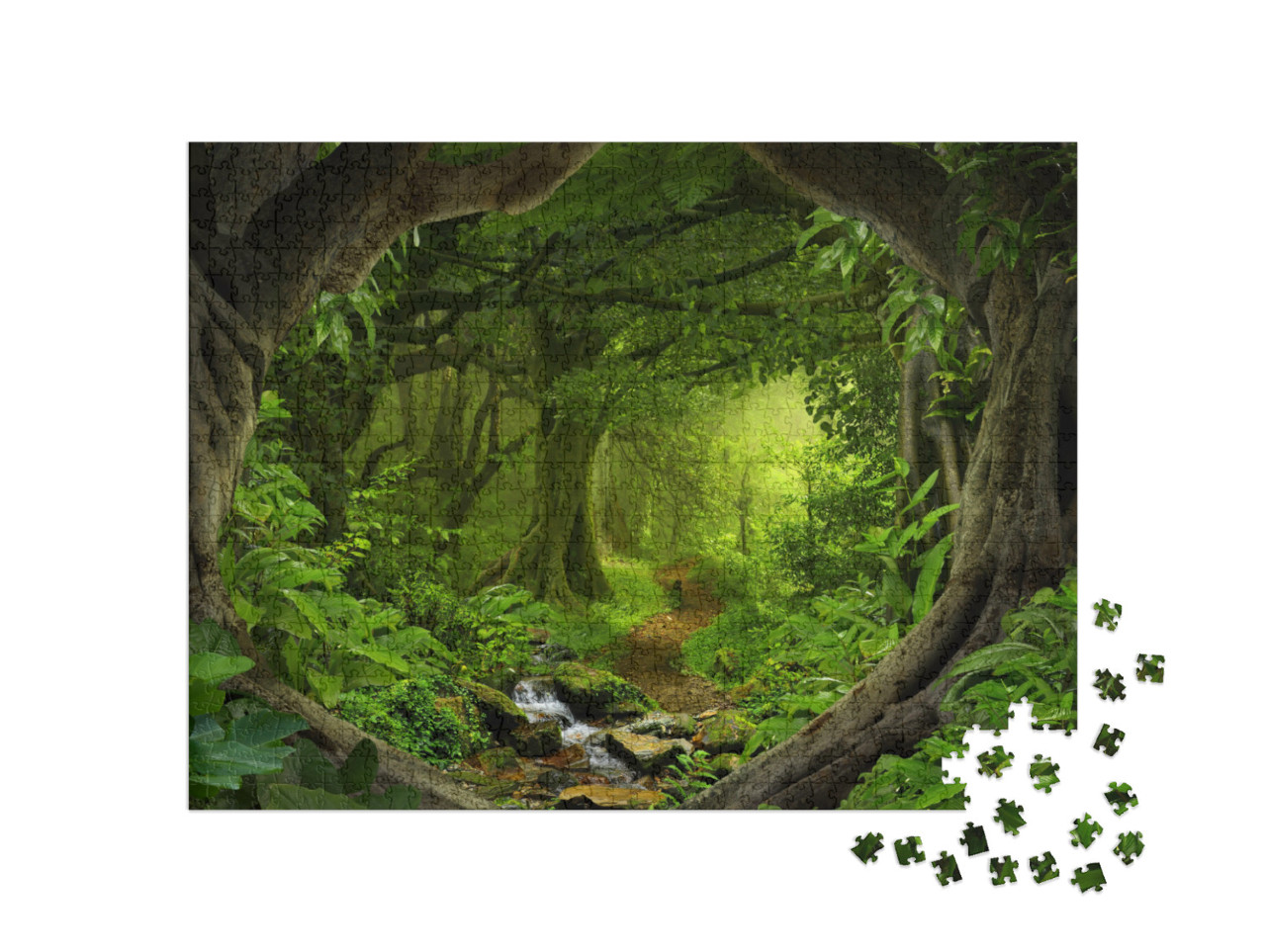 Puzzel 1000 stukjes „Diep tropisch oerwoud met rivier in Zuidoost-Azië“