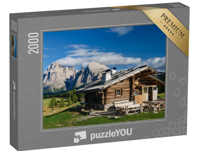 Puzzel 2000 stukjes „Hut op de Seiser Alm met Plattkofel en Langkofel, Zuid-Tirol“