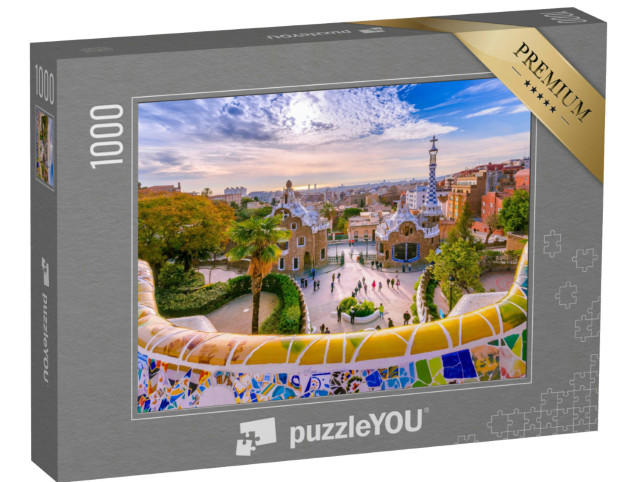 Puzzel 1000 stukjes „Uitzicht op de stad vanuit Park Güell in Barcelona, Spanje“
