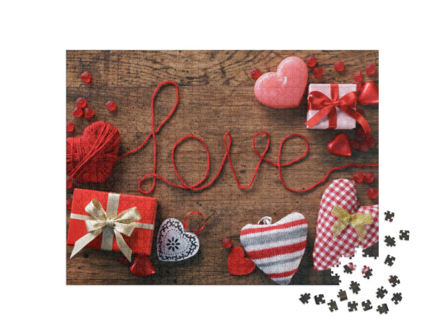 Puzzel 1000 stukjes „De rode draad van liefde voor Valentijnsdag“