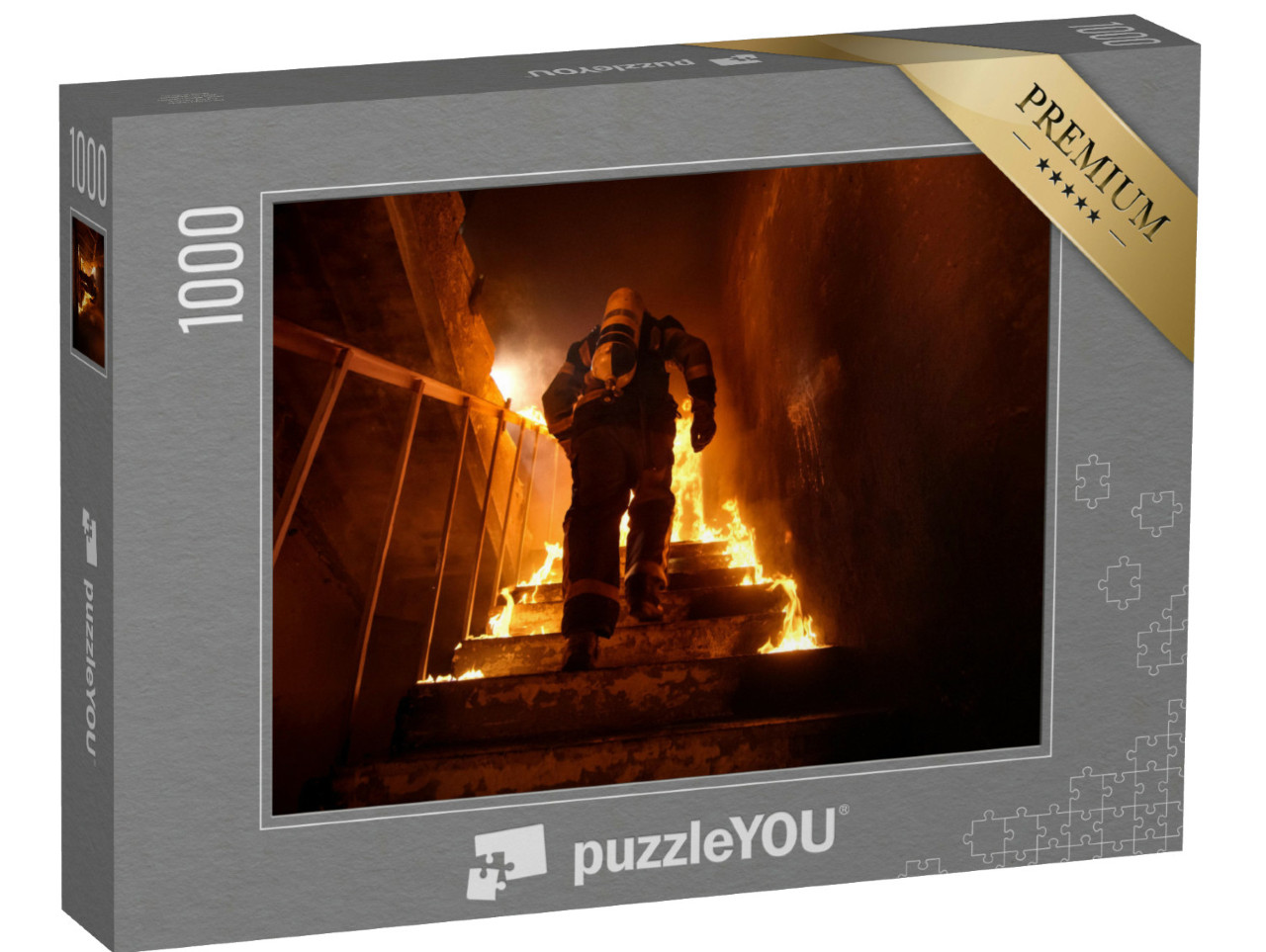 Puzzel 1000 stukjes „Brandweerman op brandende trap“