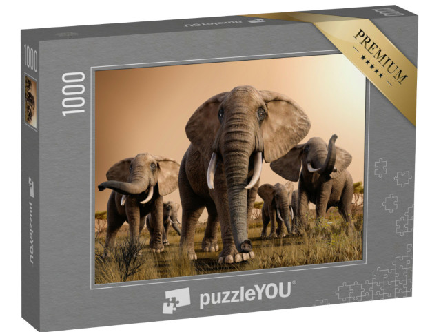 Puzzel 1000 stukjes „Kudde majestueuze Afrikaanse olifanten“