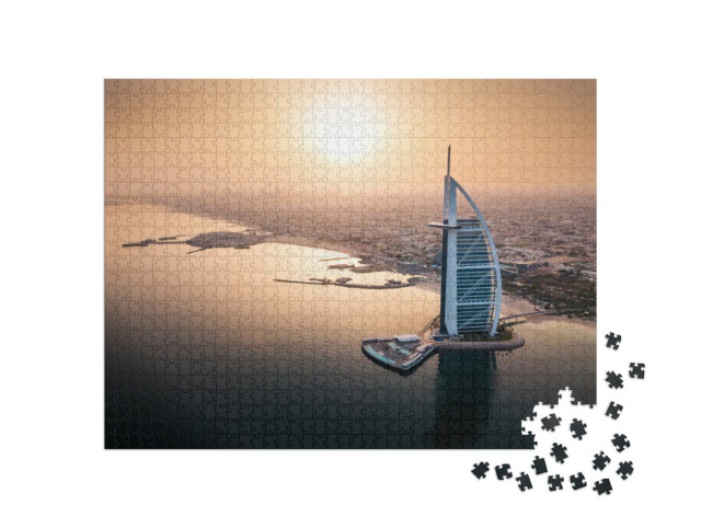 Puzzel 1000 stukjes „Dubai skyline aan zee met een luxe hotel“