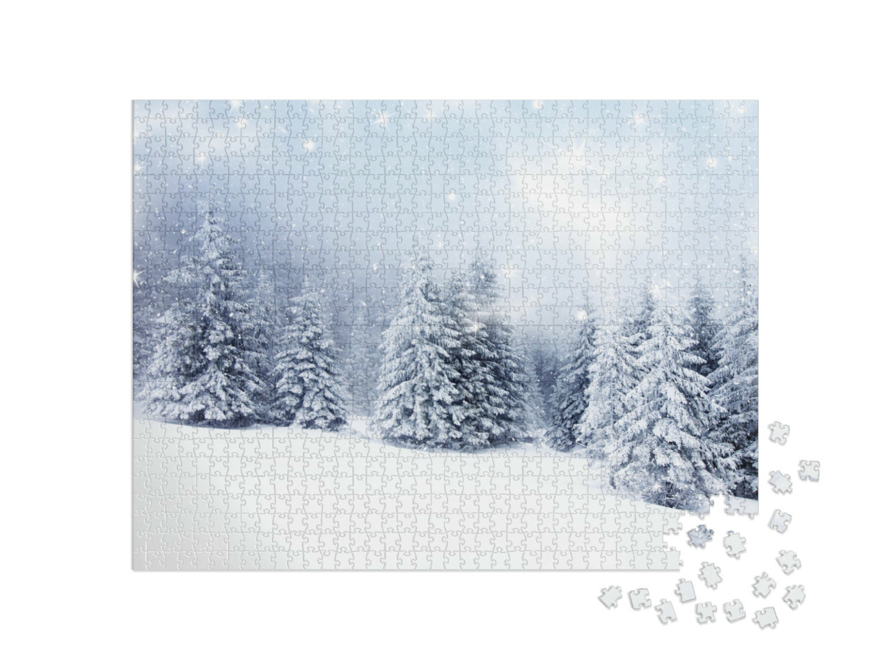 Puzzel 1000 stukjes „Besneeuwde dennenbomen in de kersttijd“