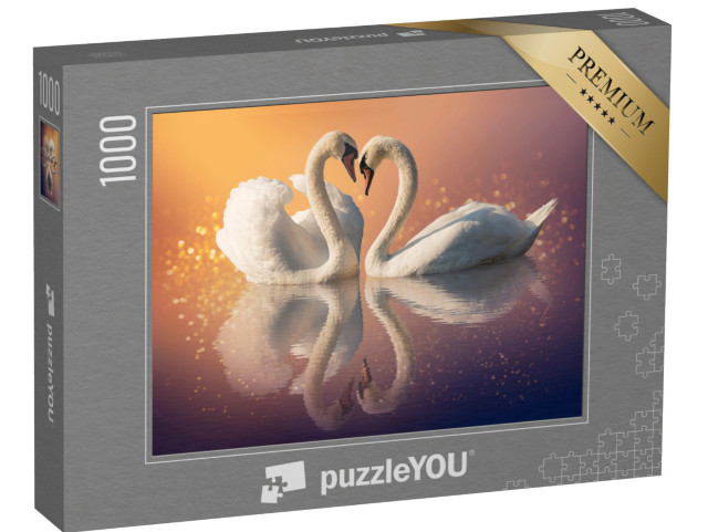 Puzzel 1000 stukjes „Een zwanenpaar in de zonsondergang“