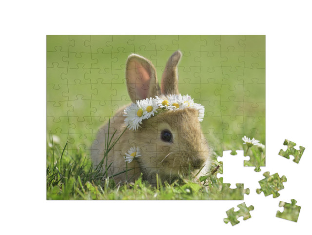 Puzzel 100 stukjes „Schattig konijntje met madeliefjeskrans“