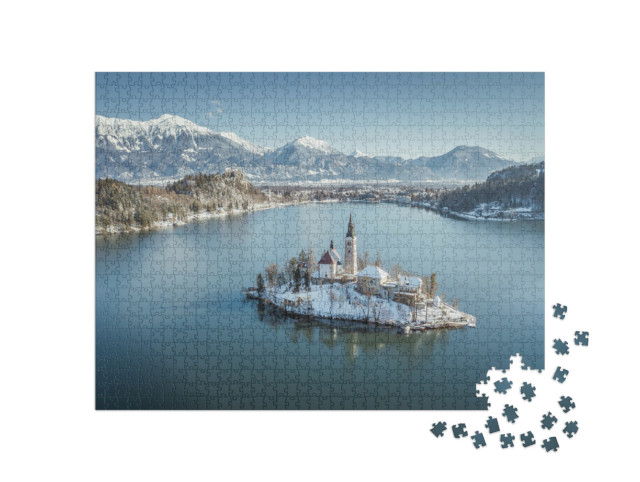 Puzzel 1000 stukjes „Bled eiland in het meer in Slovenië“