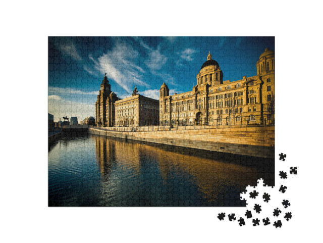 Puzzel 1000 stukjes „Skyline met de drie gratiën, Liverpool“