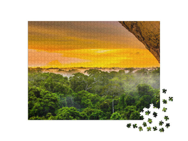 Puzzel 1000 stukjes „Zonsondergang in het Amazone regenwoud, Brazilië“