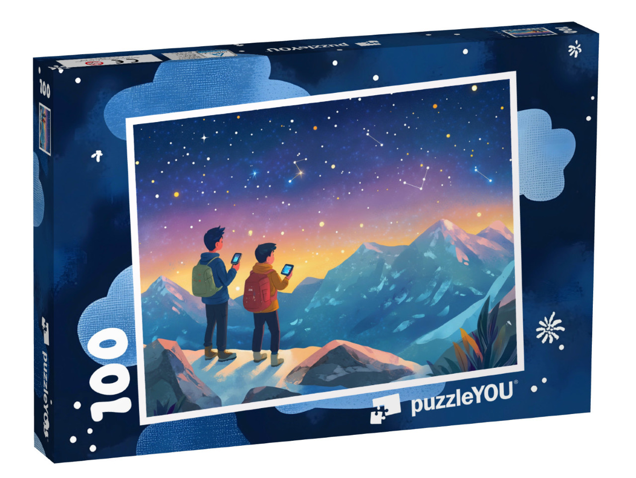 Puzzel 100 stukjes „Op ontdekkingstocht in de bergen onder een sterrenhemel“
