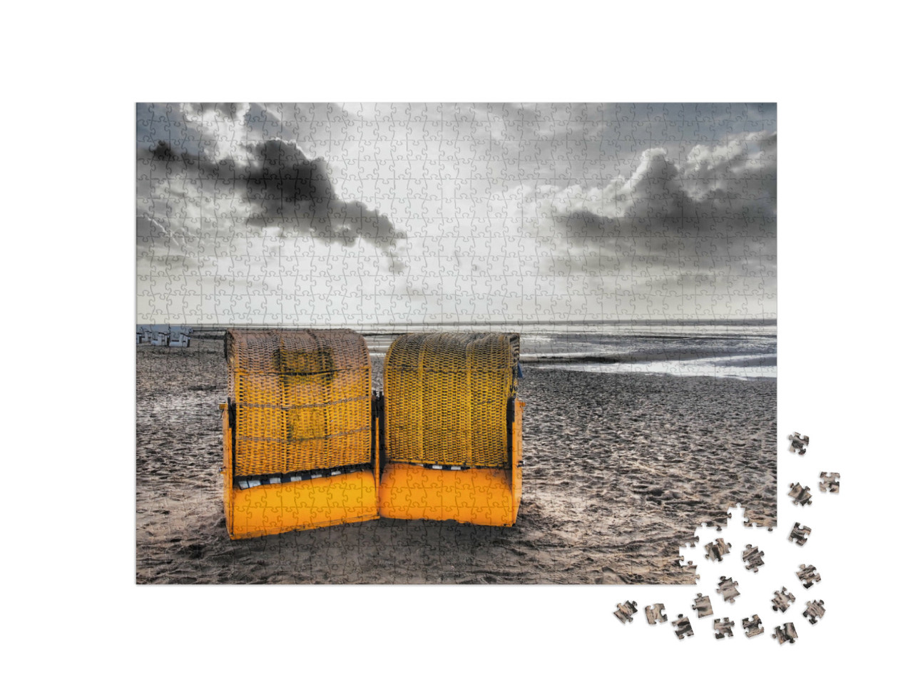 Puzzel 1000 stukjes „Oude kleurrijke strandstoelen aan zee“