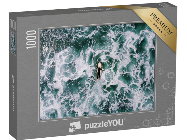 Puzzel 1000 stukjes „Surfers in de woeste zee van Saunton Sands, Devon“