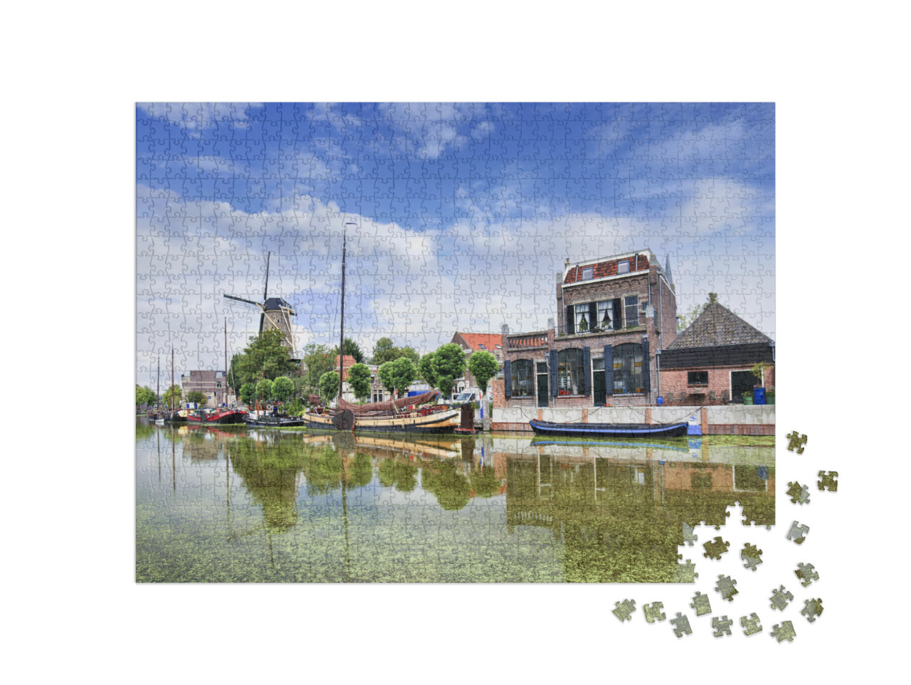 Puzzel 1000 stukjes „Oude binnenstad van Gouda met groene gracht“