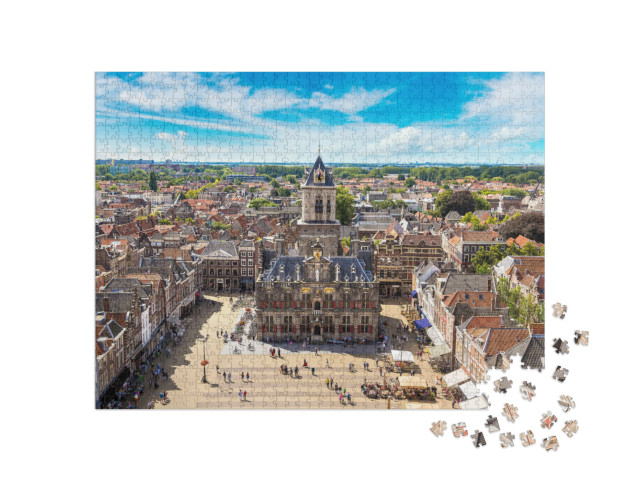 Puzzel 1000 stukjes „Panoramisch uitzicht op Delft Nederland“