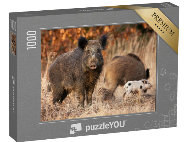 Puzzel 1000 stukjes „Wild zwijn beschermt zijn jongen“