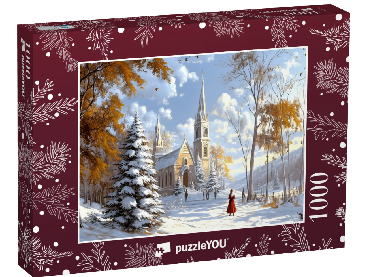 Puzzel 1000 stukjes „Église enneigée au matin de Noël“