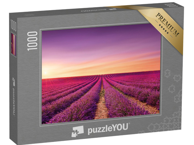 Puzzel 1000 stukjes „Lavendelbloemen: bloeiende velden bij zonsondergang, Provence, Frankrijk“