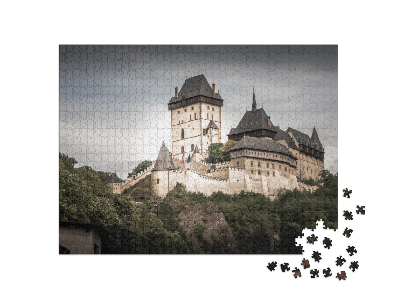 Puzzel 1000 stukjes „Kasteel Karlstein, een groot gotisch kasteel, Midden-Bohemen, Tsjechië“