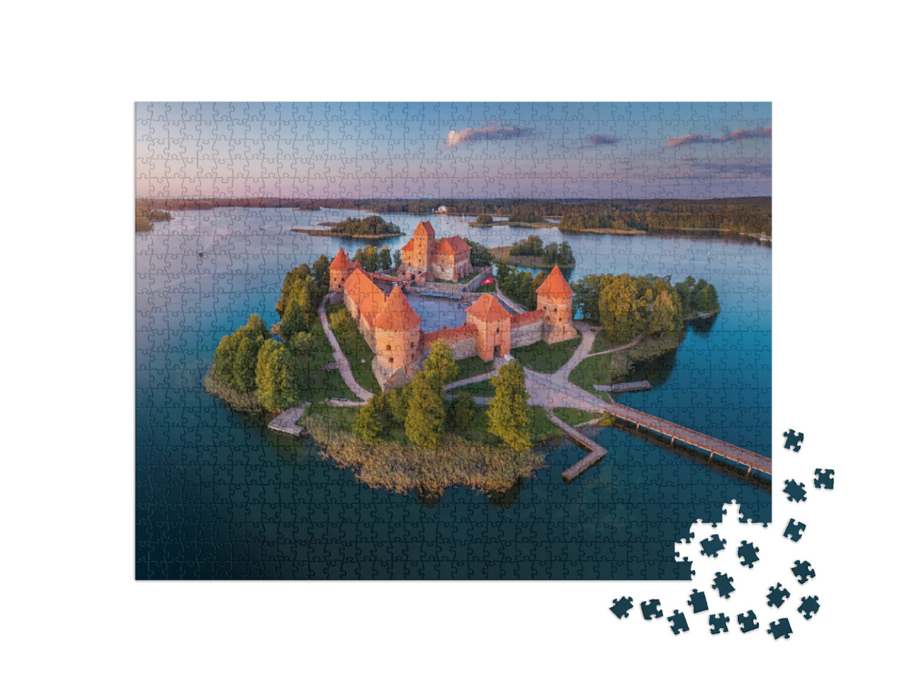 Puzzel 1000 stukjes „Kasteel van Trakai aan het meer van Galve, Litouwen“