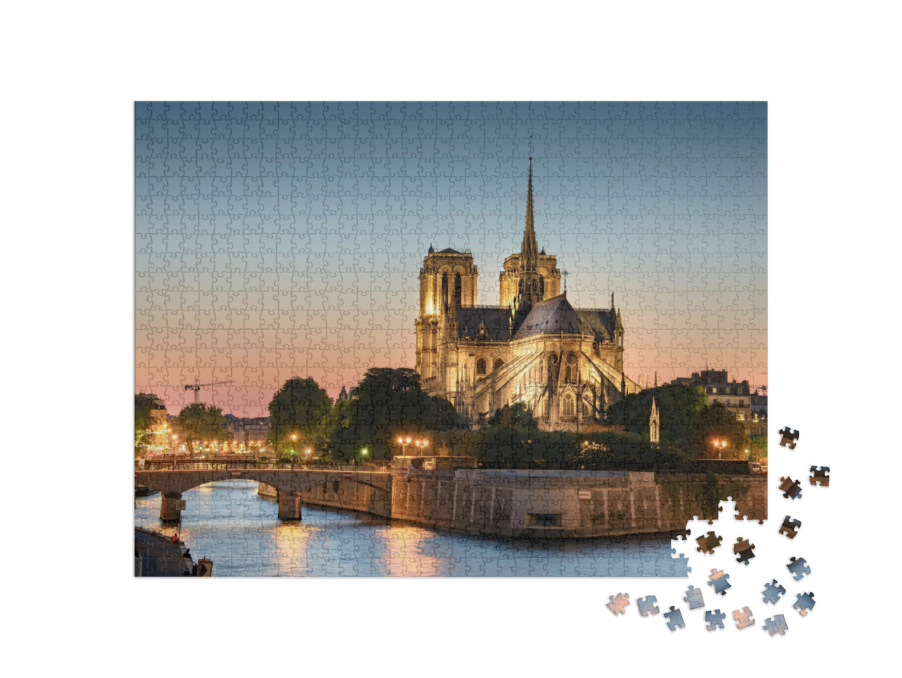 Puzzel 1000 stukjes „Prachtig verlicht: Notre Dame de Paris“