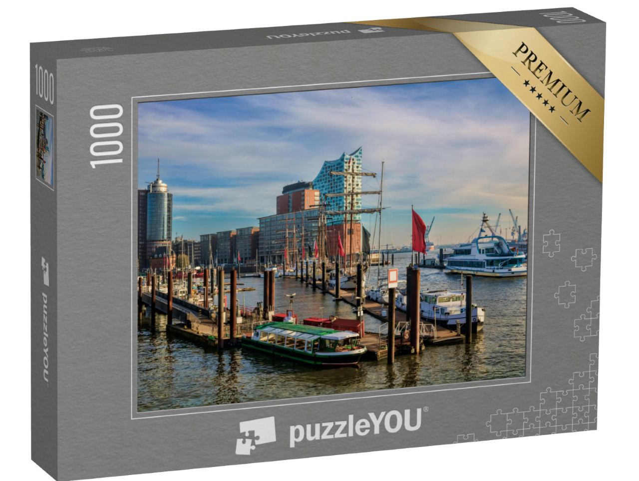 Puzzel 1000 stukjes „Schepen en boten in de haven van Hamburg, Duitsland“