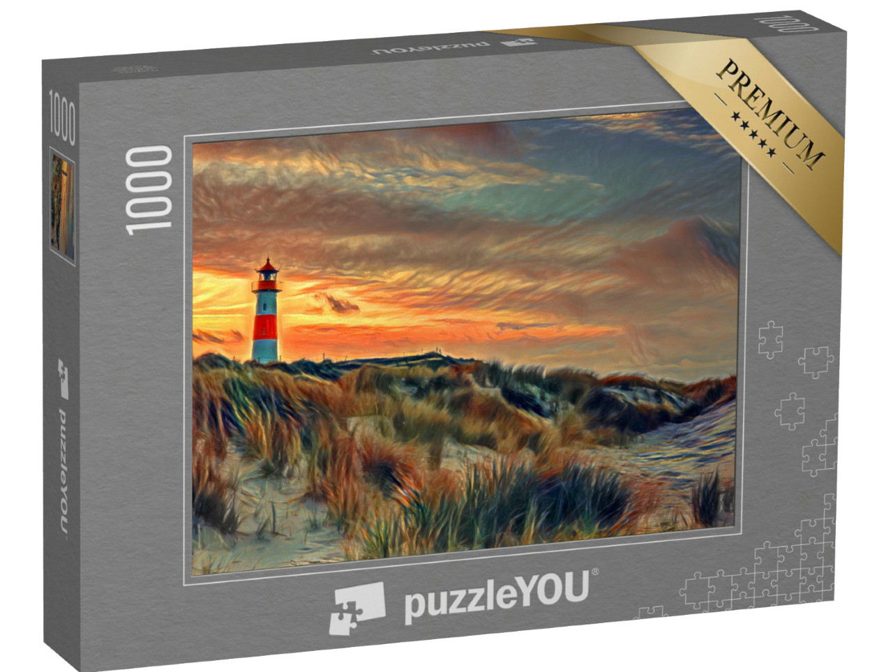 Puzzel 1000 stukjes „in de stijl van Edvard Munch, De schreeuw - Noordse vuurtoren op Sylt“