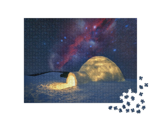 Puzzel 1000 stukjes „Verlichte iglo onder de sterrenhemel van de Karpaten“
