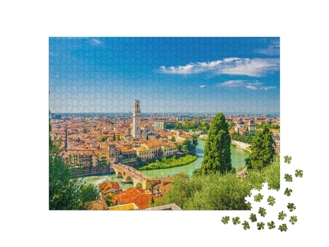 Puzzel 1000 stukjes „Historisch oud stadscentrum van Verona, Italië“