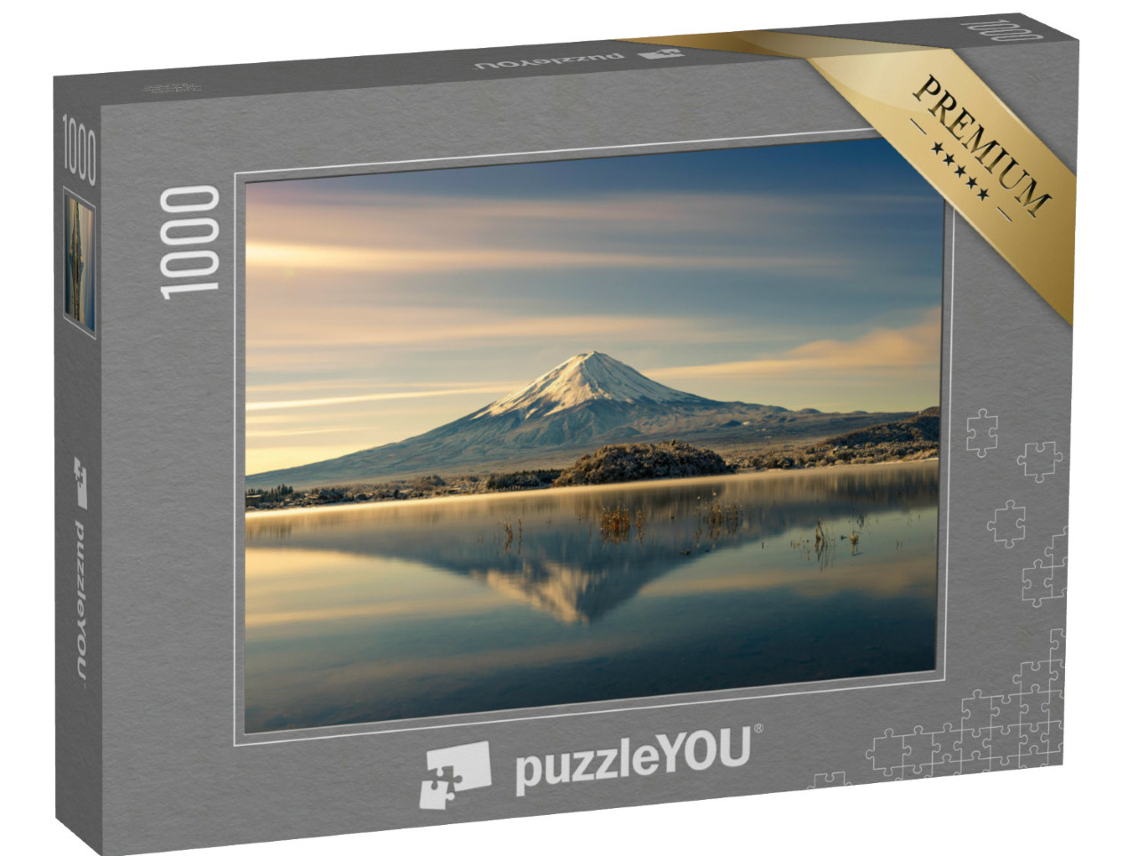 Puzzel 1000 stukjes „Spiegeling van de berg Fuji in het water, herfst in Japan“
