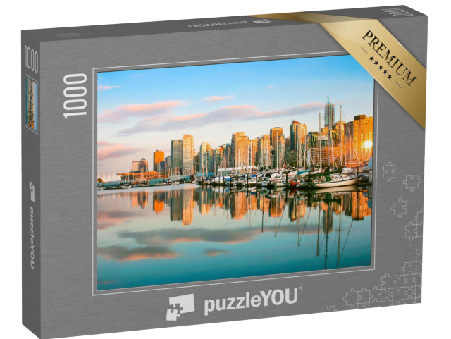 Puzzel 1000 stukjes „De skyline van Vancouver met de haven bij zonsondergang“