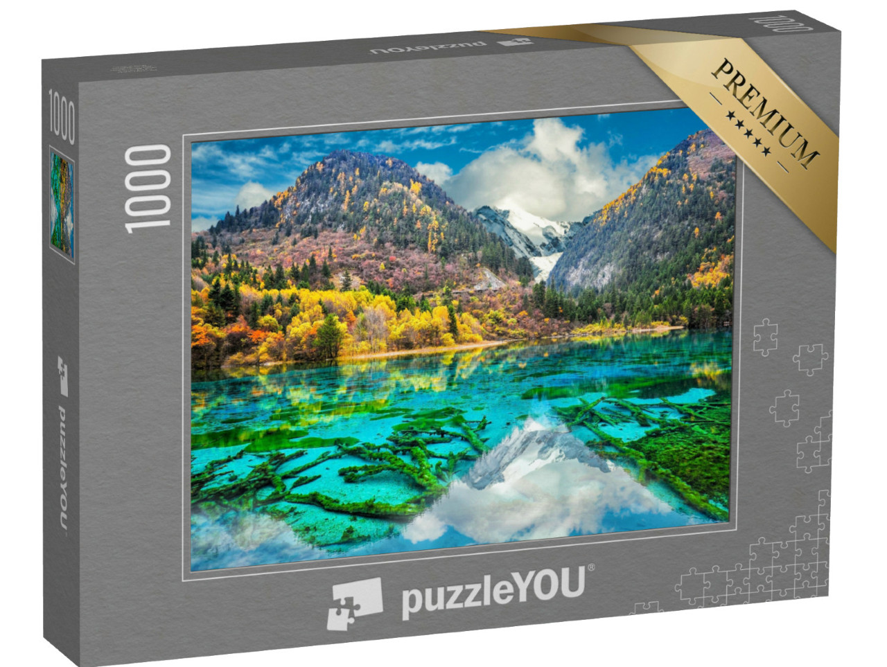 Puzzel 1000 stukjes „Kristalhelder water van Five Flower Lake, Kleurrijk meer, Jiuzhaigou, China“