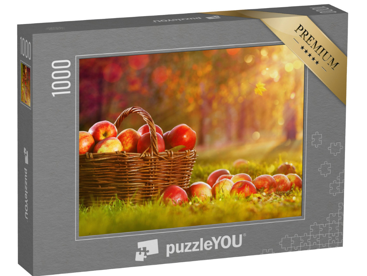 Puzzel 1000 stukjes „Appels in een mand in de tuin“