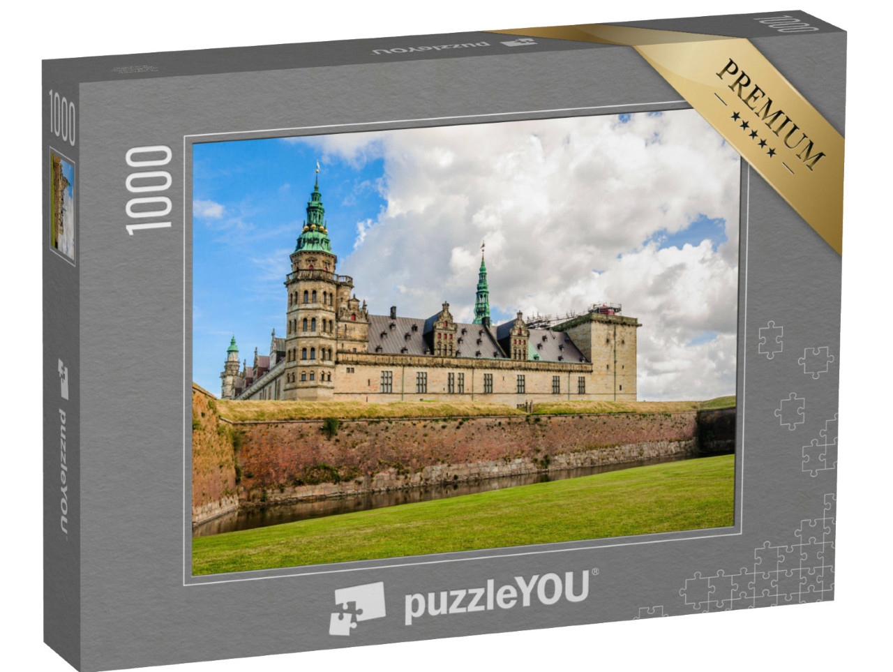 Puzzel 1000 stukjes „Panoramisch uitzicht op de bakstenen muur rond Kasteel Kronborg in Helsingor“