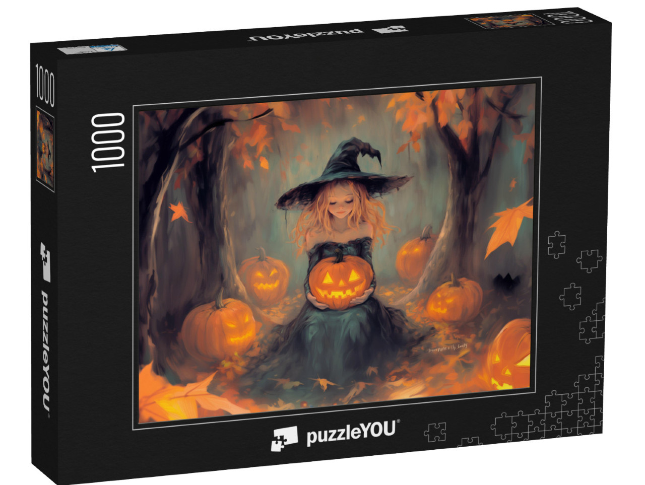 Puzzel 1000 stukjes „Heks bij nacht in het bos“