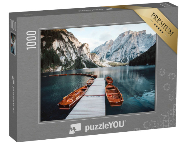 Puzzel 1000 stukjes „Braies meer bij zonsondergang, Dolomieten, Zuid-Tirol, Italië“