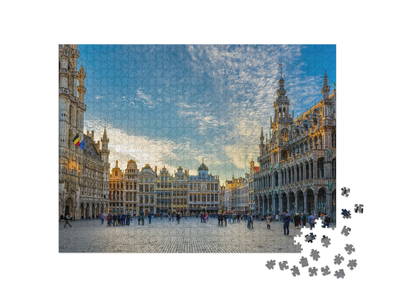 Puzzel 1000 stukjes „Grote Markt met stadhuis en Koninghuis in Brussel, België“