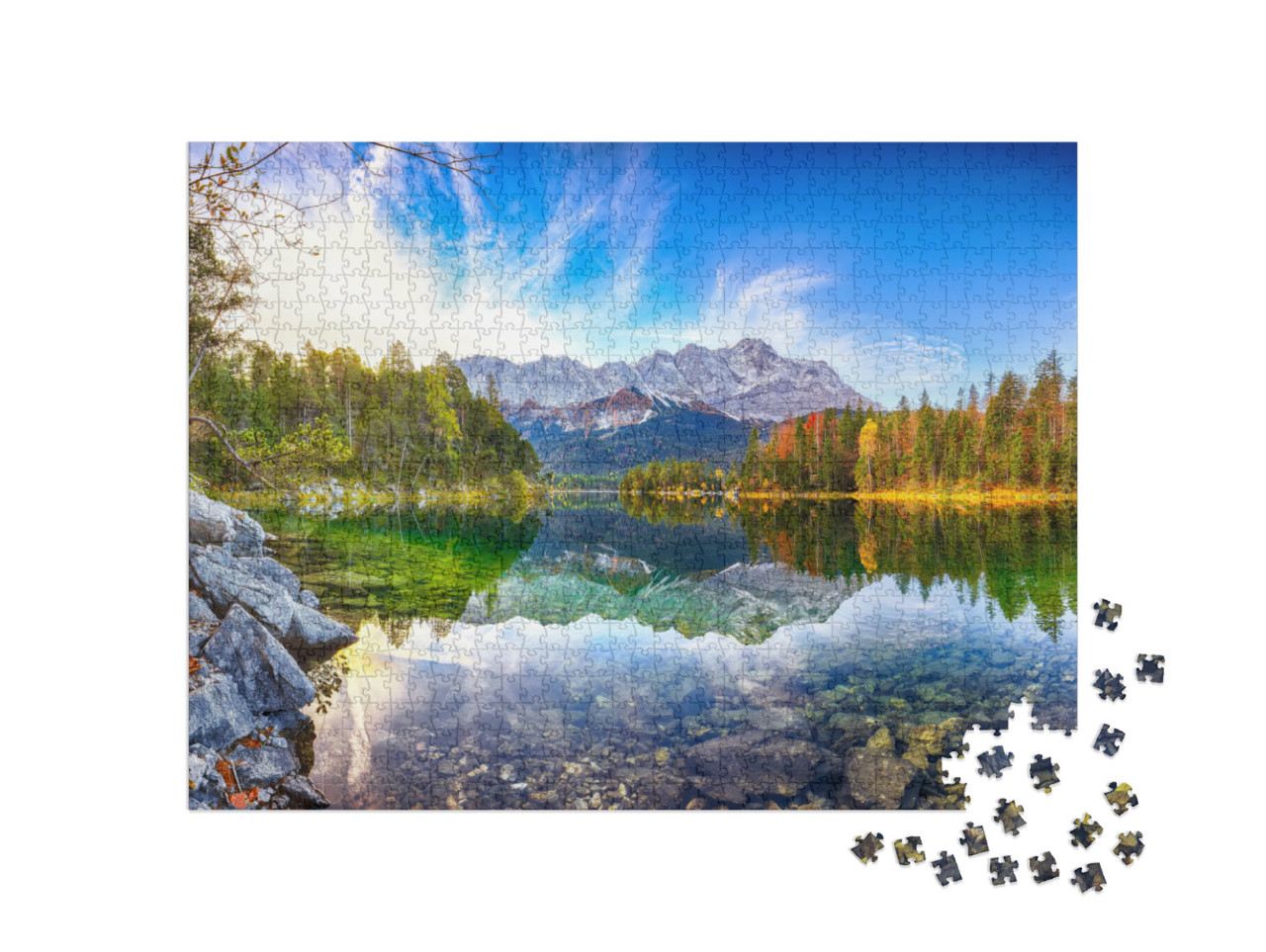 Puzzel 1000 stukjes „Prachtig herfstlandschap bij de Eibsee, Beierse Alpen, Duitsland“