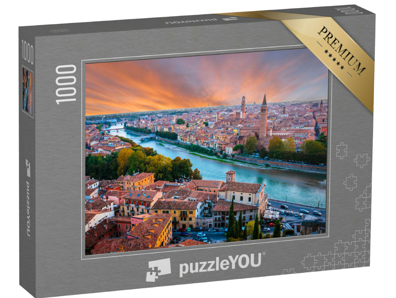 Puzzel 1000 stukjes „Kleurrijke zonsondergang boven Verona, Italië“