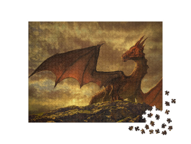 Puzzel 1000 stukjes „Prachtige fantasie met een rode draak“