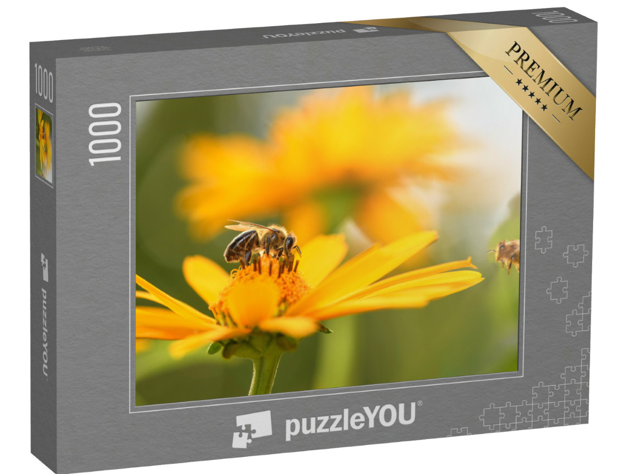 Puzzel 1000 stukjes „Close-up van een bij en bloem“