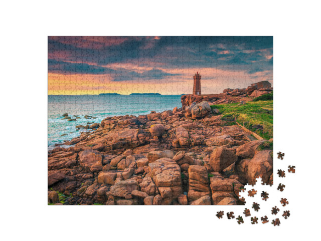 Puzzel 1000 stukjes „Wilde en schilderachtige kust bij Ploumanach, Bretagne, Frankrijk“