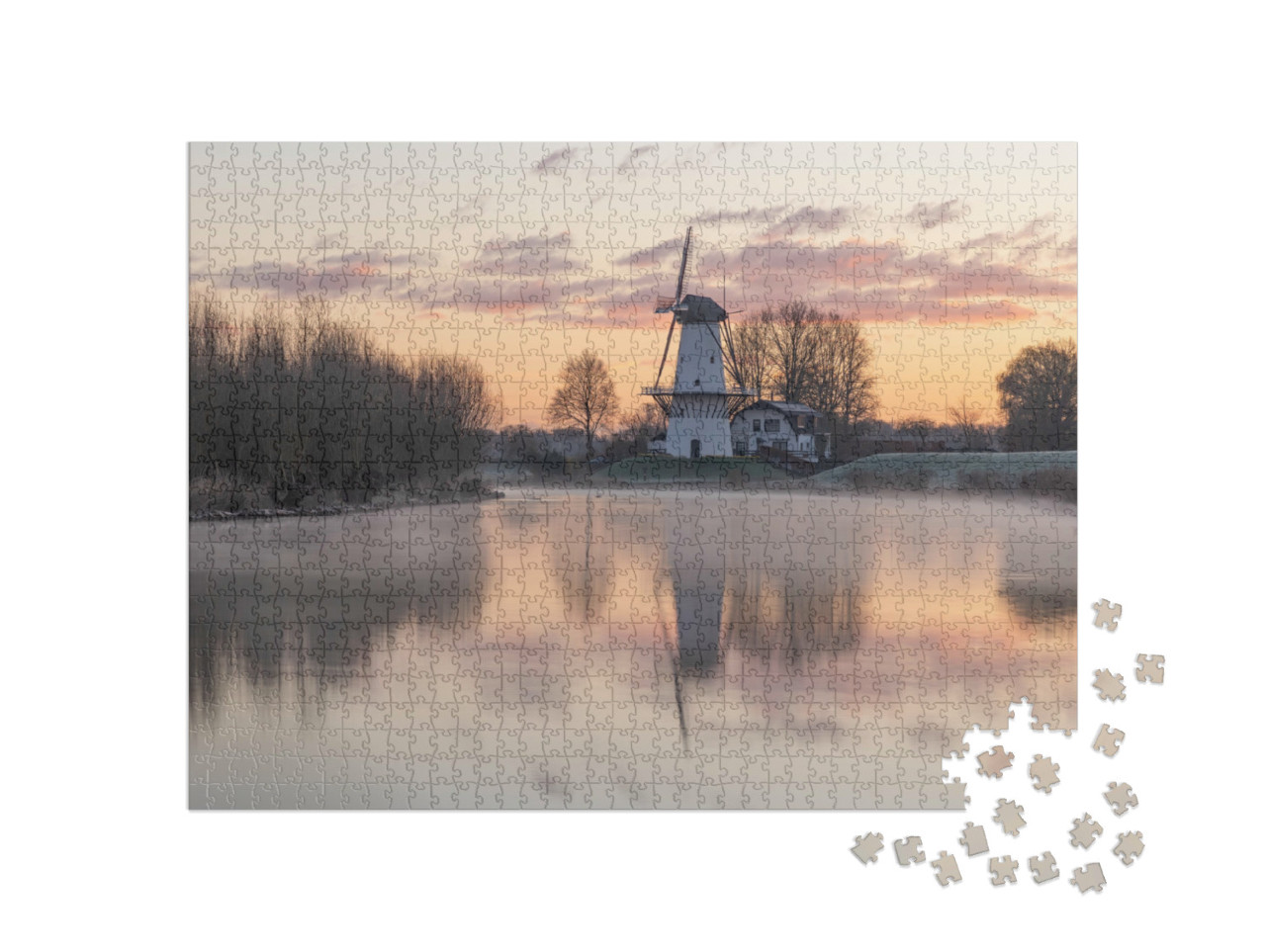 Puzzel 1000 stukjes „Zonsopgang, molen De Vlinder, Geldermalsen“