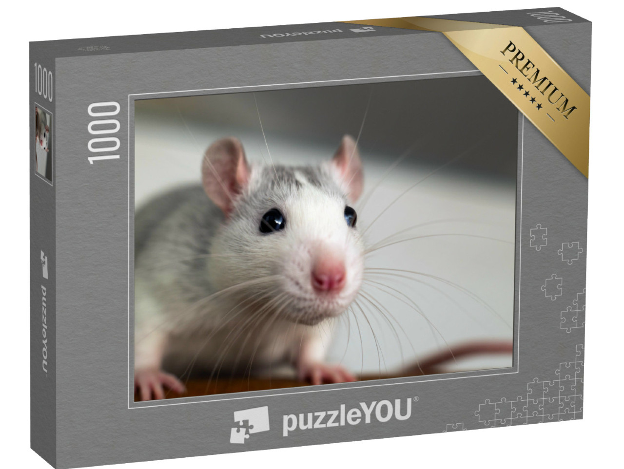 Puzzel 1000 stukjes „Close-up van een grappige witte huisrat“