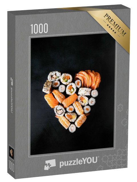 Puzzel 1000 stukjes „Sushirollen geserveerd in de vorm van een hart“