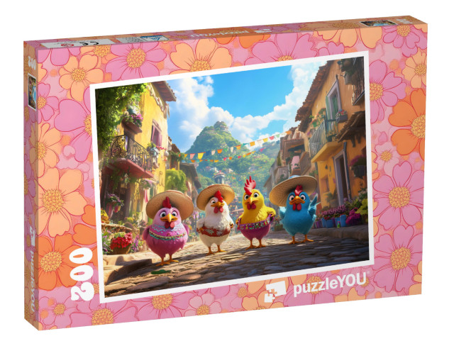 Puzzel 200 stukjes „Kleurrijke kippen op zomervakantie“