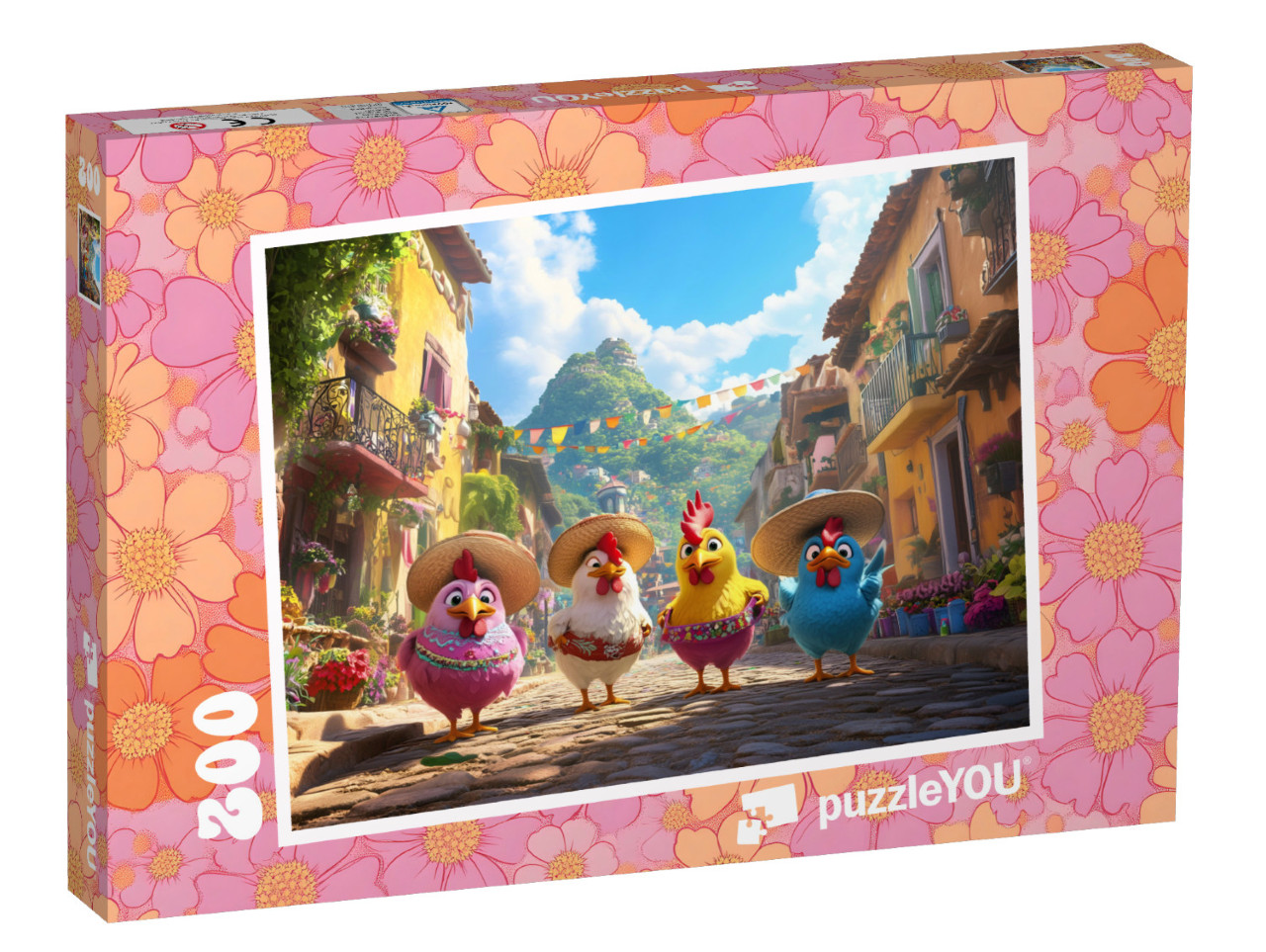 Puzzel 200 stukjes „Kleurrijke kippen op zomervakantie“