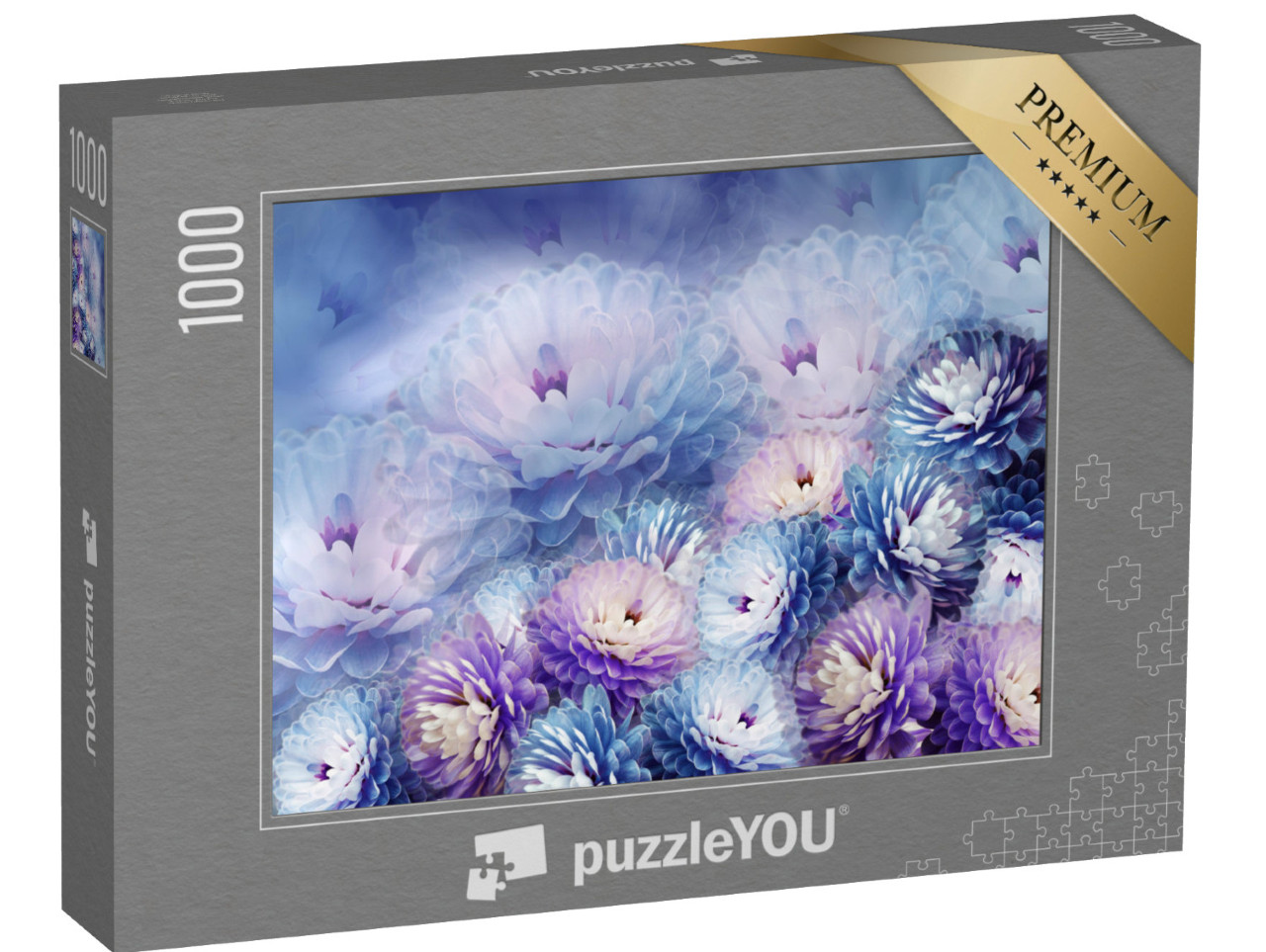 Puzzel 1000 stukjes „Paarse en blauwe chrysanten“
