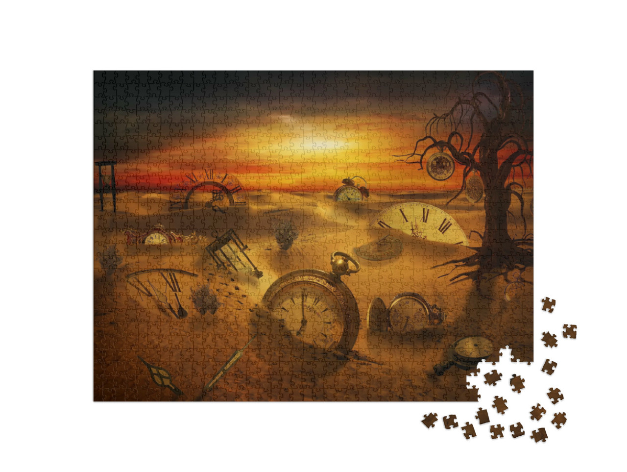 Puzzel 1000 stukjes „Verschillende soorten horloges die vastzitten in het zand“