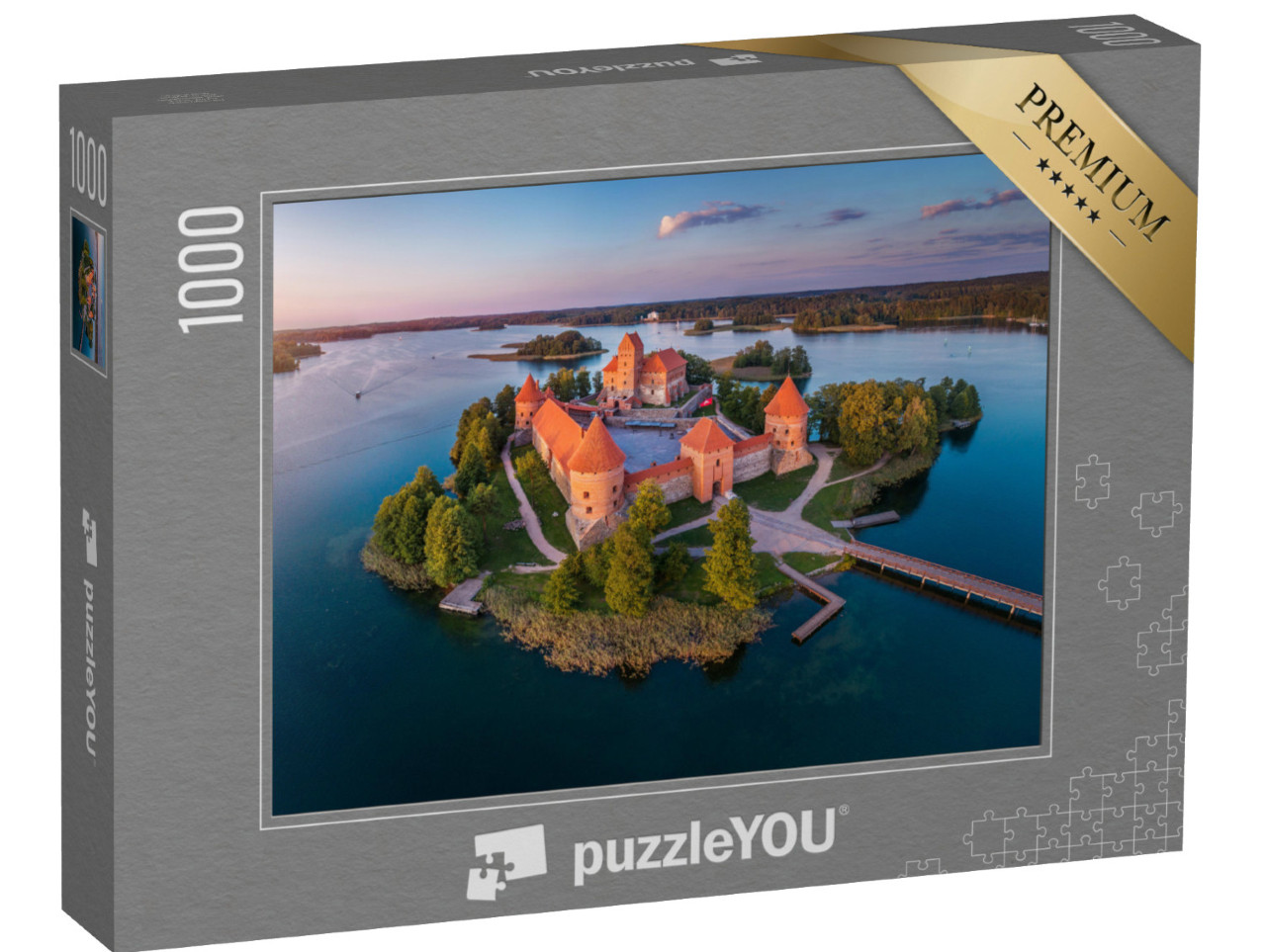 Puzzel 1000 stukjes „Kasteel van Trakai aan het meer van Galve, Litouwen“