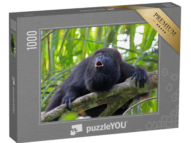 Puzzel 1000 stukjes „Zwarte of Guatemalteekse brulaap op een boom“